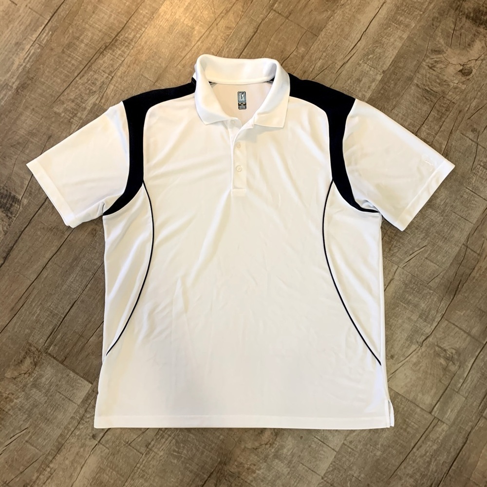 Mens‎ White PGA Tour Polo with Black Piping